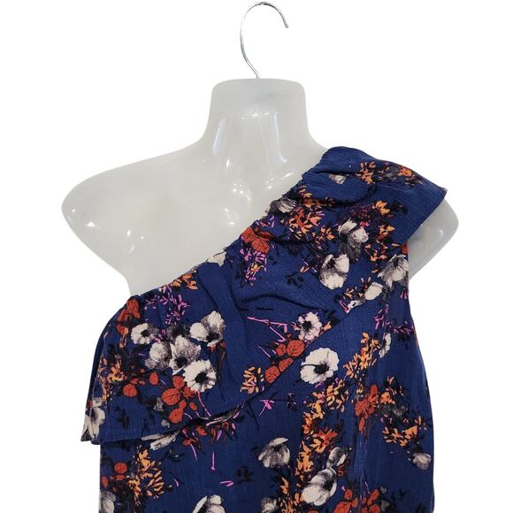 Mossimo Supply Co. One Shoulder Top Tie Front Crinkled Floral Blue Multi Sz XXL - Picture 4 of 7